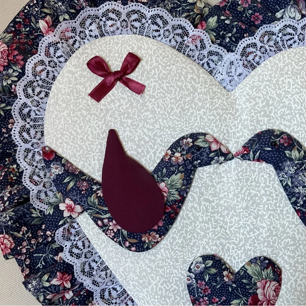 Hand Crafted Heart Wall Decor with Floral and Lace Accents